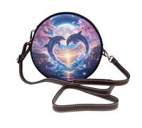 Due delfini che saltano a forma di cuore borse a tracolla da donna rotonde in pelle borsa a tracolla