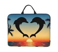 Due delfini che saltano a forma di cuore, Custodia per laptop da 14 pollici, borsa per notebook, custodia per laptop, valigetta con maniglia