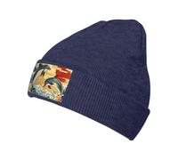 Due delfini che saltano arte giapponese Beanie cappello per uomo donna inverno caldo maglia risvolto cappelli acrilico Skull Cap blu navy