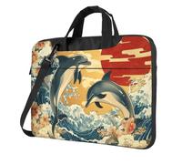 Due delfini che saltano arte giapponese borsa per laptop custodia per laptop 15.6 pollici borse per computer imbottita copertura manica per donne uomini