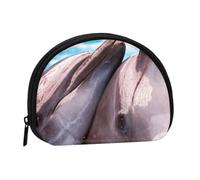 Due delfini nell'acqua stampa mini borsa portatile a forma di conchiglia portafoglio piccolo portamonete Shell Storage Bag