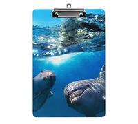 Due Delfini Onda Sopra Sott'acqua Portablocco Formato A4 Divertente Estetico Lavoro Studiando Lettera Portablocco Standard 12,5×8,5 in Pannello rigido per Aula Scolastica Bambini che scrivono Disegn