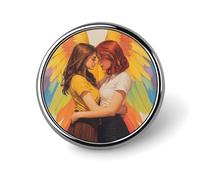 Due donne che abbracciano colorato arcobaleno ala rotonda spilla per uomo donna moda distintivo collare pin vestito giacca zaino accessori