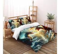 Due draghi Set Di Biancheria Da Letto Copripiumino 2 Pezzi Comfort in Morbida Microfibra Per Coppia Adulti Doppia Con Cerniera King（220x240cm）
