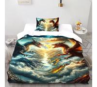 Due draghi Set Di Biancheria Da Letto Copripiumino 2 Pezzi Comfort in Morbida Microfibra Per Coppia Adulti Doppia 1 Federa Single（135x200cm）