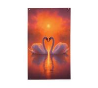 Due eleganti cigni galleggianti al tramonto, bandiere per la casa, 0,9 x 1,5 m, striscione di auguri con occhielli per interni ed esterni, decorazioni per la casa
