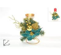 DUE ESSE CHRISTMAS SRL Verde/Oro PORTACANDELA 1P 25cm ##, Come Foto, Taglia Unica
