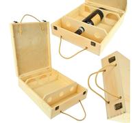 DUE ESSE S.N.C. DI SABATINI ALDO PZ 1 SCATOLA VINO IN LEGNO NATURALE (3 BOTTIGLIE) CASSETTA PORTA BOTTIGLIE IN LEGNO CON MANICI IN CORDA E CHIUSURA A SCATTO ESPOSIZIONE O PER REGALO