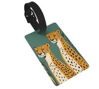 Due etichette per bagagli con leopardo su sfondo verde, ideali per zaini da crociera e borse