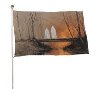 Due fantasmi bianchi in piedi su un vecchio ponte di legno bandiera 0,9 x 1,5 m bandiere da giardino all'aperto banner decorazione per cortile portico prato fattoria