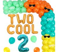 Due fantastiche decorazioni per feste di compleanno ragazzo, decorazioni per il secondo compleanno per i ragazzi, due fantastici palloncini ghirlanda blu arancione giallo verde occhiali da sole festa a tema per il piccolo uomo 2 anni festa di compleanno