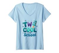 Due Fantastici per la Scuola Ice Pop Summer Learning Fun Maglietta con Collo a V, Donna, Celeste, L