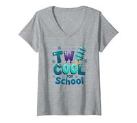 Due Fantastici per la Scuola Ice Pop Summer Learning Fun Maglietta con Collo a V, Donna, Grigio Melange, S