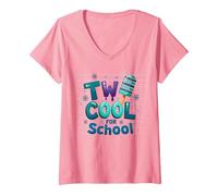 Due Fantastici per la Scuola Ice Pop Summer Learning Fun Maglietta con Collo a V, Donna, Rosa, L