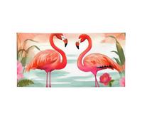 Due fenicotteri rossi con stampa di bandiere per interni ed esterni banner e cartelli personalizzati poster sfondo fotografico sfondo per affari, laurea, matrimonio, eventi, decorazione, medio