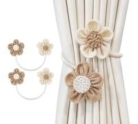 Due fermatenda in corda floreale in cotone e lino, progettati per mantenere le tende raccolte e aggiungere eleganza a salotti e uffici (beige+kaki)