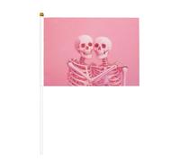 Due figure scheletriche che si abbracciano a vicenda, piccole bandiere tenute in mano, mini bandiere su bastone per feste, attività di squadra, sfilate, decorazione per le vacanze, confezione da 10
