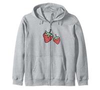 Due Fragole Frutta Linea Disegno Rosso Cibo Divertimento Felpa con Cappuccio