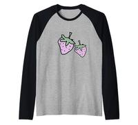 Due Fragole Rosa Cibo Frutta Disegno Divertente Maglia con Maniche Raglan