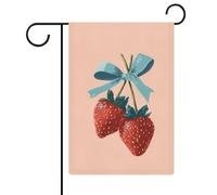 Due fragole rosse con nastro blu bandiera da giardino stagionale vacanza iuta doppia faccia casa cortile esterno bandiere 30,5 x 45,7 cm