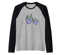 Due Fragole Viola Frutta Cibo Disegno Divertente Maglia con Maniche Raglan