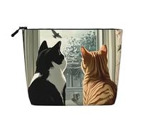 Due gatti che osservano un Due gatti che osservano un Borsa per il trucco da donna, grande pochette cosmetica da viaggio, organizer per articoli da toilette effetto lino resistente all'acqua con c