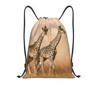 Due giraffe che corrono sulle borse con coulisse sterili zaino impermeabile nuoto sport per la scuola spiaggia vacanze shopping yoga, Nero , M