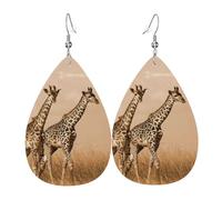 Due giraffe che corrono sull'orecchino in pelle sterile per le donne a goccia pendenti stampati accessori alla moda da indossare tutti i giorni per feste, Misura unica, Pelle