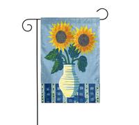 Due girasoli in un vaso bandiera da giardino di metà secolo 30 x 45 cm verticale su entrambi i lati per fattoria vacanze esterne decorazioni cortile bandiera