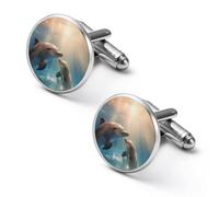 Due graziosi gemelli alla moda a forma di delfino, da uomo, per camicie classiche, set per matrimoni e affari, 1.7cm, Metallo, Nessuna pietra preziosa