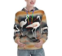 Due gru giapponesi che volano pittura tradizionale stampa donna moda felpe con cappuccio felpe morbide autunno inverno pullover top maglioni abiti, Nero , L