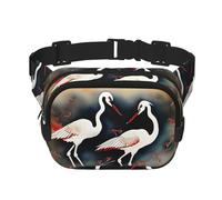 Due gru giapponesi che volano pittura tradizionale unisex alla moda, marsupio elegante per allenamenti, corsa, viaggi ed escursioni, Nero , Taglia unica