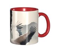 Due gru giapponesi in volo, dipinto tradizionale, tazza da caffè in ceramica bicolore (325 ml), tazza da tè classica con manico rotondo, adatta al microonde, con finitura liscia e lucida per ufficio e