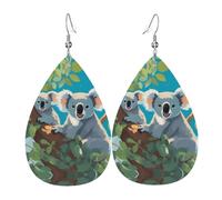 Due koala felici orecchini in pelle stampata su entrambi i lati int e forma di gocce d'acqua, creativi, leggeri e romanzi, colori vivaci e vivaci.