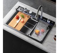 Due Lavelli Da Cucina A Cascata In Acciaio Inox Lavello Da Casa Grigio Canna Di Fucile Postazione Di Lavoro Nano Con Rubinetto Estraibile(68 * 46CM)