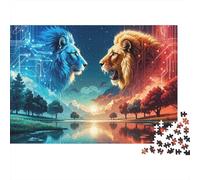 Due Leoni Ritratto Puzzle 1000 Pezzi Carta per Adulti Scena Notte Tecnologica Relax Concentrazione Arredo Casa Regalo 38x26cm/1000pcs