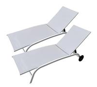 Due Lettini Prendisole Maratea da Giardino Bianco - Grigio Chiaro in Alluminio con Ruote - Lettino da Giardino e Piscinia reclinabile in 4 posizioni - 192 x 39 x 62.5 cm