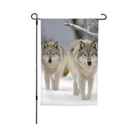 Due lupi che camminano nella neve Bandiera da giardino 30,5 x 45,7 cm Primavera Estate Autunno Inverno Bandiere Stagionali su entrambi i lati Bandiere Festività Banner Outdoor Indoor Yard Bandiera per