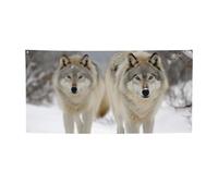 Due lupi che camminano nella neve Banner e cartelli per esterni e interni decorazione per feste Banner personalizzato con occhielli sfondo compleanno segno poster sfondo foto sfondo per eventi di
