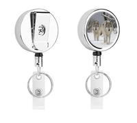 Due lupi che camminano nella neve bobina retrattile con portachiavi porta badge divertente porta badge per insegnanti, infermiere, dottori, lavoratori, regalo identificativo, targhetta, clip