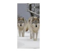 Due lupi che camminano nella neve Decorazioni per porte Banner di benvenuto Decorazioni per porte da parete Porta d'ingresso Appeso Banner per interni ed esterni Decorazione per feste di anniversario