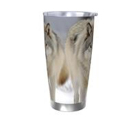 Due lupi che camminano nella neve Tumbler da 590 ml, in acciaio inox, isolamento sottovuoto, con coperchio e cannuccia, tazza da viaggio a doppia parete per caldo/freddo, tazza termica a prova di