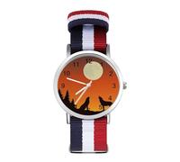 Due lupi che ululano alla luna piena orologio sportivo per uomo donna cinturino in nylon orologio da polso analogico al quarzo, Stile:, regular, Cinturino