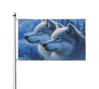 Due lupi nella neve, bandierine per la casa, 0,9 x 1,5 m, striscione di auguri con occhielli per interni ed esterni, decorazioni per la casa