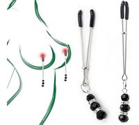 Due morsetti per capezzoli da donna 11cm Morsetti per capezzoli Argento-Nero stimolatori per il seno catenella per capezzoli per principianti Morsetti per capezzoli stimolatori femminili FOPS I06-8