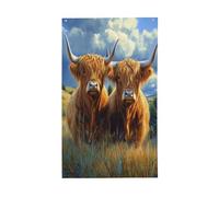 Due mucche delle Highland con corna lunghe bandiere per la casa da cortile, 0,9 x 1,5 m, striscione di auguri con occhielli per interni ed esterni, decorazioni per la casa