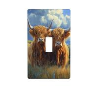 Due mucche delle Highland con corna lunghe copertura interruttore della luce decorativo singolo Toggle 1 Gang piastra da parete per cucina fattoria camera da letto bagno decorazione artistica