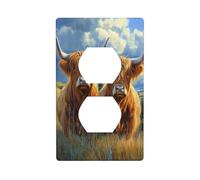 Due mucche delle Highland con corna lunghe copertura interruttore luce copertura decorativa 1 banda piastra da parete per cucina camera bagno dimensioni 7 x 11,4 cm