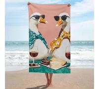 Due oche bianche che indossano sciarpe e occhiali da sole, telo mare in microfibra senza sabbia, grandi asciugamani da doccia multiuso assorbenti per bagno piscina 130 x 80 cm