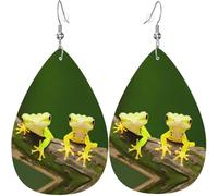 Due orecchini pendenti a forma di foglia con stampa di gechi, orecchini in pelle PU a forma di cuore per San Valentino